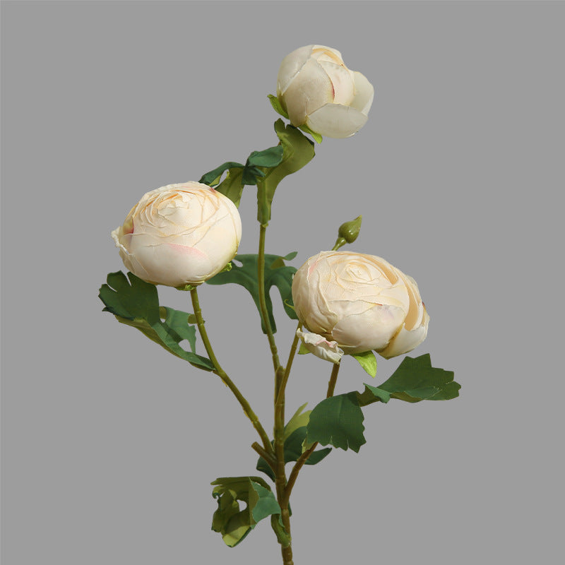 Artificial Tea Rose Bush with 3 Blooms, Silk-Like Fabric, 20" Tall, Modern Home Decor