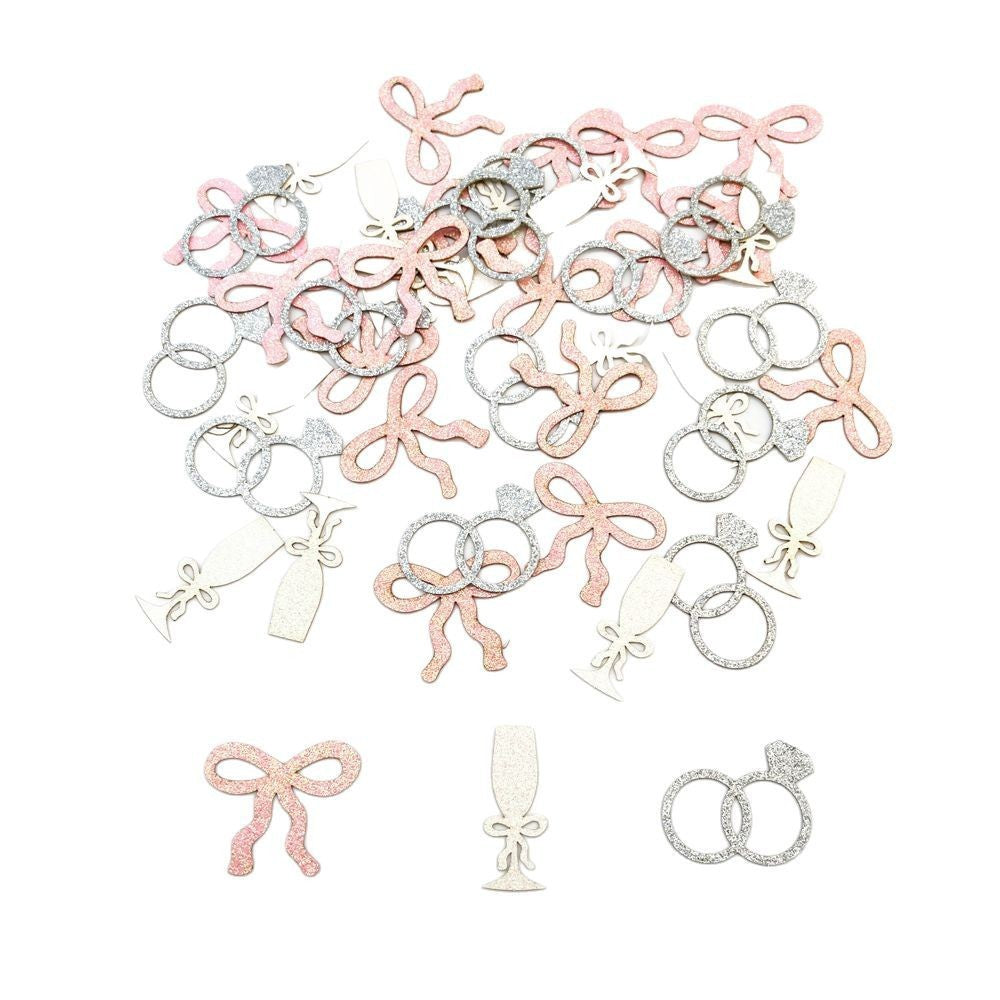 Bachelorette Party Decor Glitter Confetti (100pcs) - Bow Ring & Champagne Glass Table Sprinkles