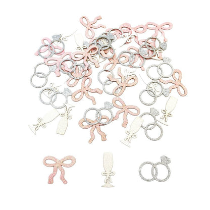 Bachelorette Party Decor Glitter Confetti (100pcs) - Bow Ring & Champagne Glass Table Sprinkles