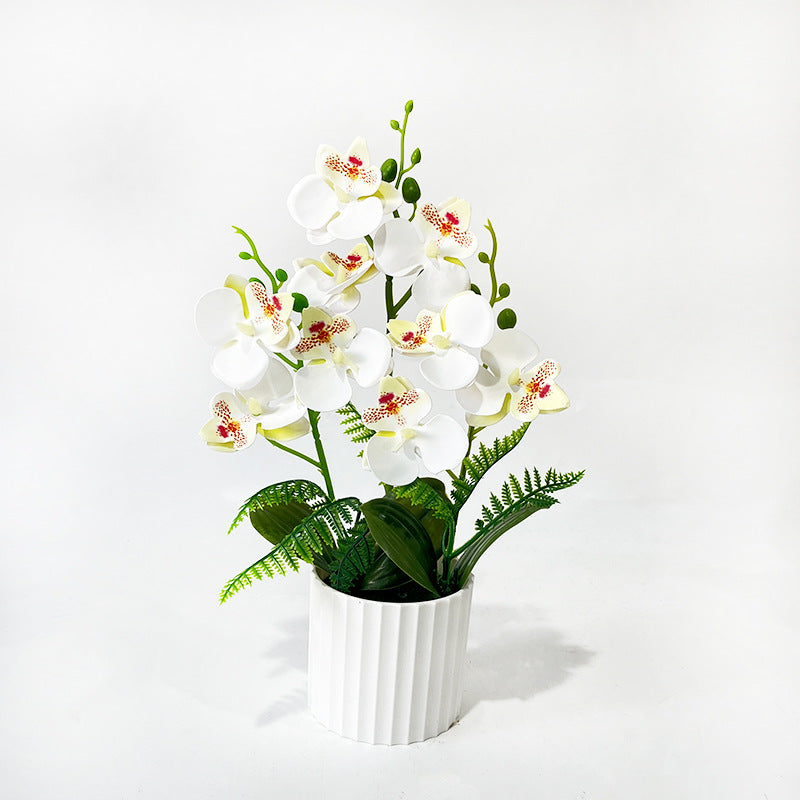 Potted Phalaenopsis Orchid with 9 Blooms, 12.4" Tall, Plastic, Includes Planter, for Home, Office, Weddings, and Events