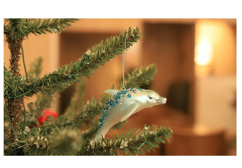 Artificial Glitter Dolphin Ornaments 12 Pcs Christmas Hanging Decorations Bulk Set