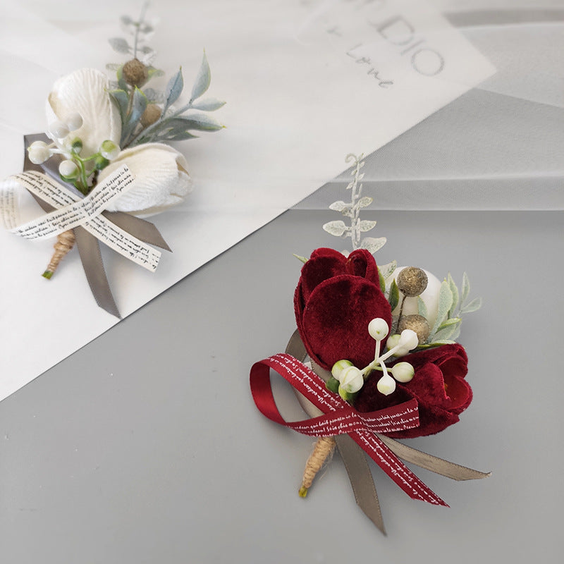 Velvet Tulip Corsage 12 Pcs Bulk Artificial Flowers for Bride Bridesmaid Wedding Party