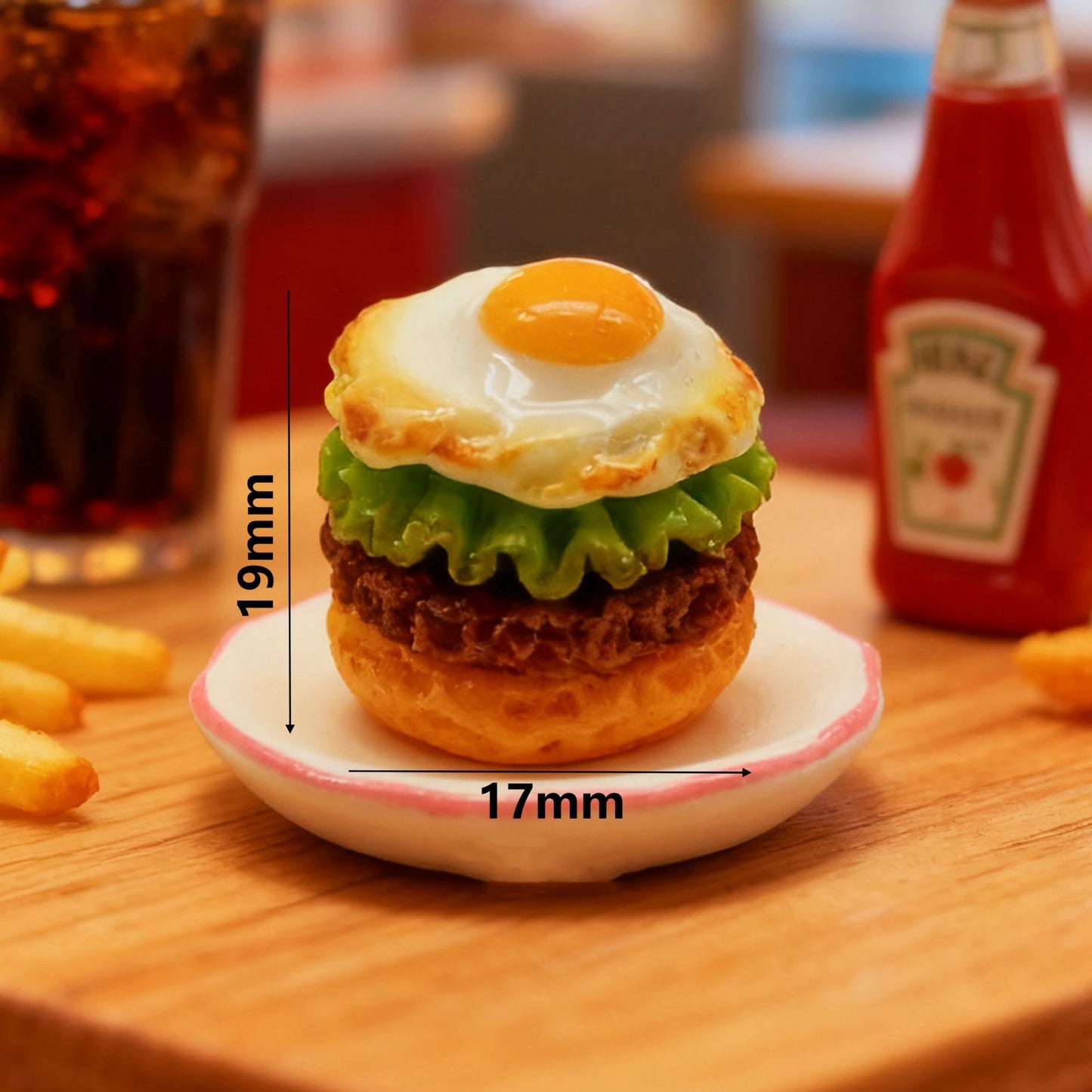 Wedding Decor DIY Fried Egg Burger Resin Charms - 10pcs Mini 3D Charms for Keychains Hair Clips Headpieces (0.75x0.67in)