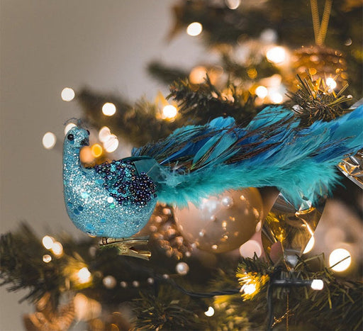 10 Pcs Christmas Glitter Peacock Ornaments Artificial Hanging Decorations for Tree Wall Door Party