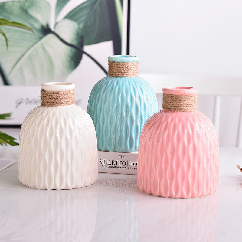 Bulk 2 Pcs Water Ripples Vase with Textured Rope Bottle for Home Party Table Decor Wholesale