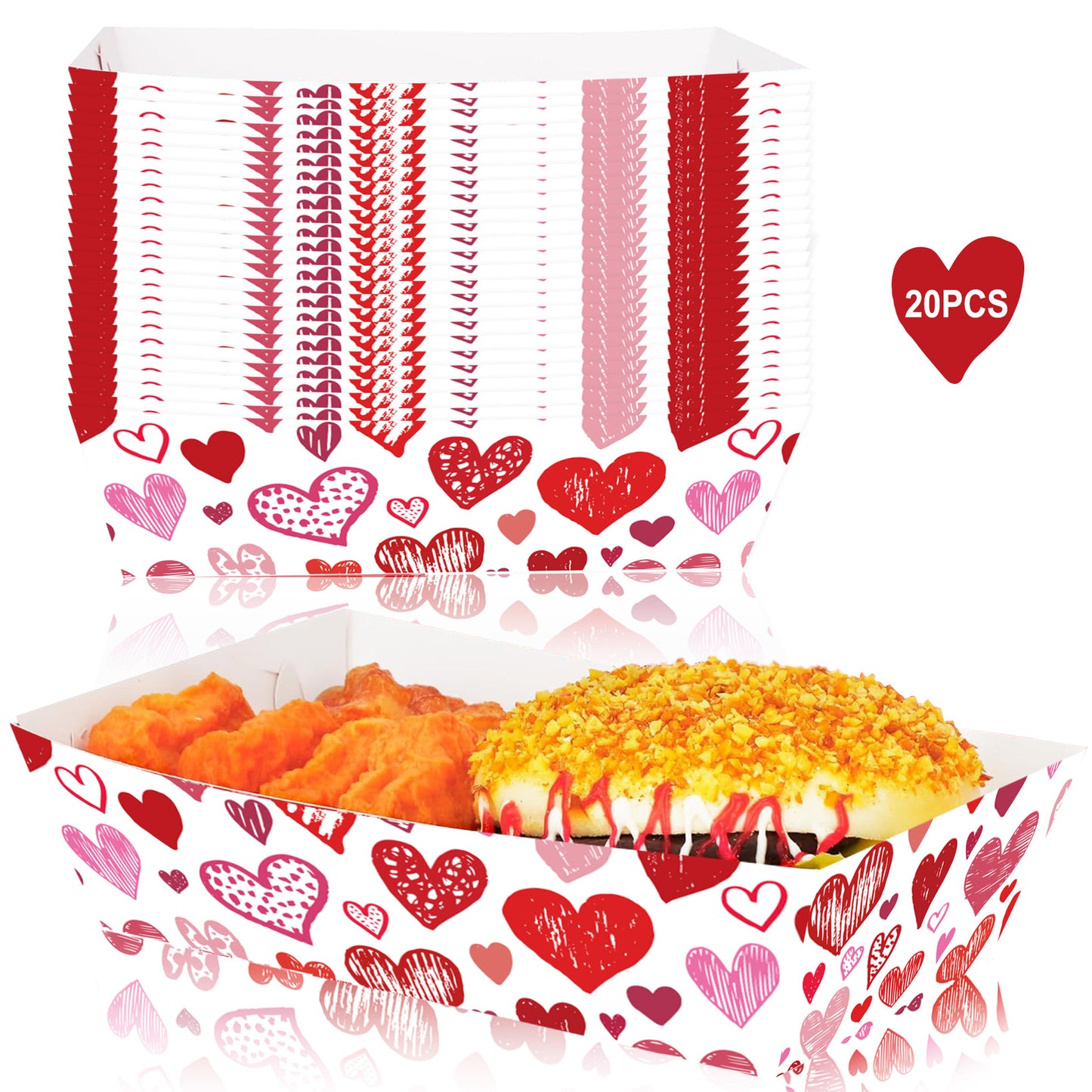 Valentine's Day Disposable Snack Trays (20-Pack) - Love-Themed Popcorn Boats for Party Supplies