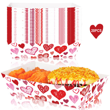 Valentine's Day Disposable Snack Trays (20-Pack) - Love-Themed Popcorn Boats for Party Supplies