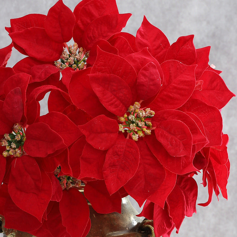 12 Inch Artificial Velvet Poinsettia Stems with Glitter Centers, 10 Pcs Christmas Holiday Floral Decor