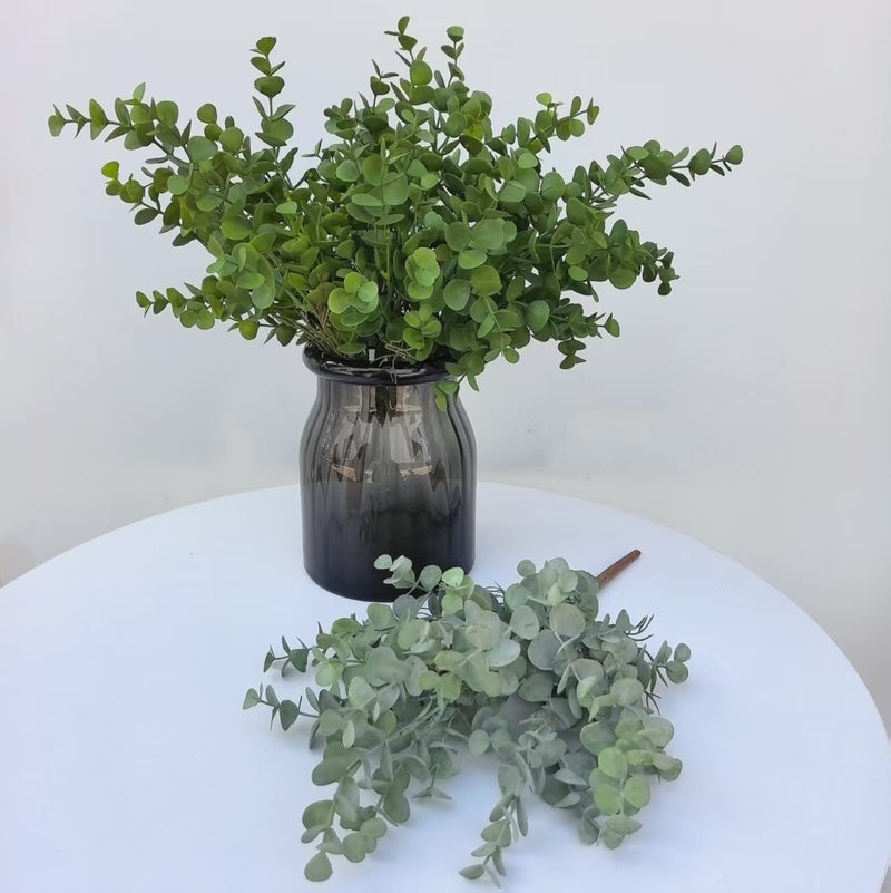 Artificial Eucalyptus Bush with 7 Branches, 15" Tall, Ideal for Weddings, Events, and Home Decor