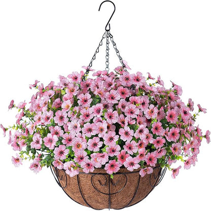 Premium Artificial Hanging Flower Basket UV-Resistant Silk Daisy Eucalyptus Outdoor Porch Patio Balcony Yard All-Weather 3D Pistil