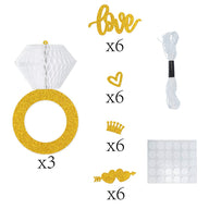 Bachelorette Party Scene Decor Kit - Diamond Ring Honeycomb Hanging Decor for Engagement-Themed Bash Setups