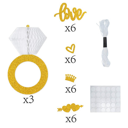 Bachelorette Party Scene Decor Kit - Diamond Ring Honeycomb Hanging Decor for Engagement-Themed Bash Setups