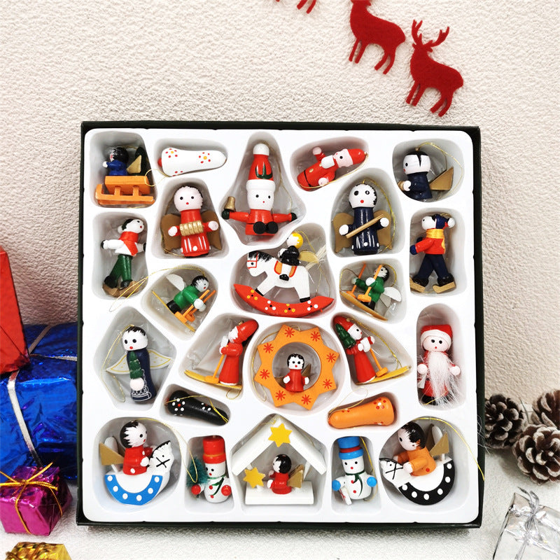 24 Pcs Christmas Wooden Hanging Ornaments Set Bulk Holiday Decorations