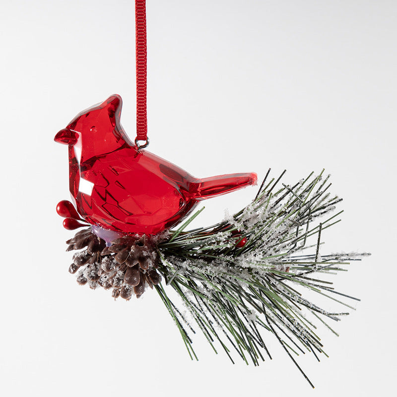 Acrylic Transparent Bird Christmas Ornaments with Pine Cones and Pine Needles, Hanging Decorations for Xmas Tree, Bulk Set