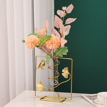 Bulk 1pc Elegant Ginkgo Leaf Metal Vase with Geometry Stand for Home Decor Flower Arrangements Wholesale