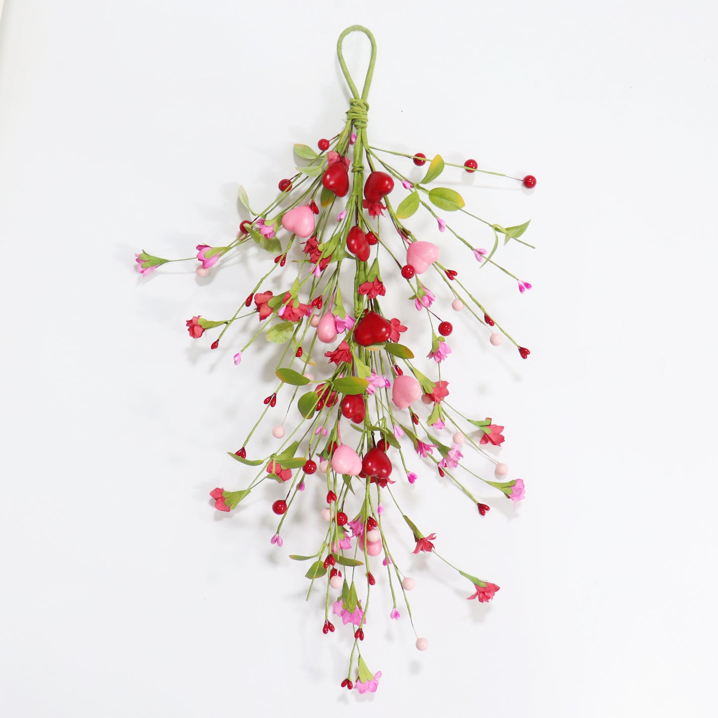 Valentine’s & Mother’s Day Paper Flower Heart Garland - 24 Inch | Handmade Wall Decor with Foam Berries