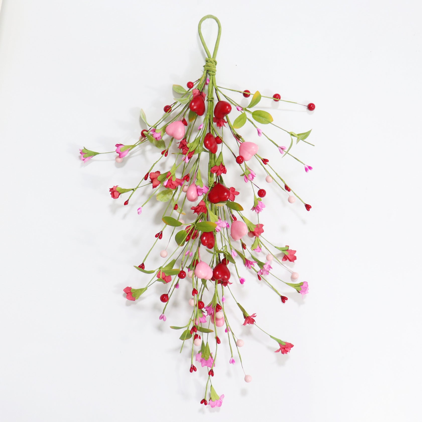 Valentine’s & Mother’s Day Paper Flower Heart Garland - 24 Inch | Handmade Wall Decor with Foam Berries