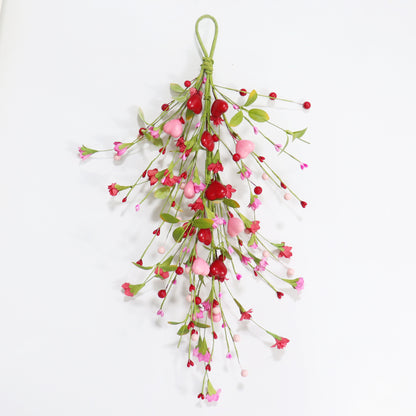 Valentine’s & Mother’s Day Paper Flower Heart Garland - 24 Inch | Handmade Wall Decor with Foam Berries