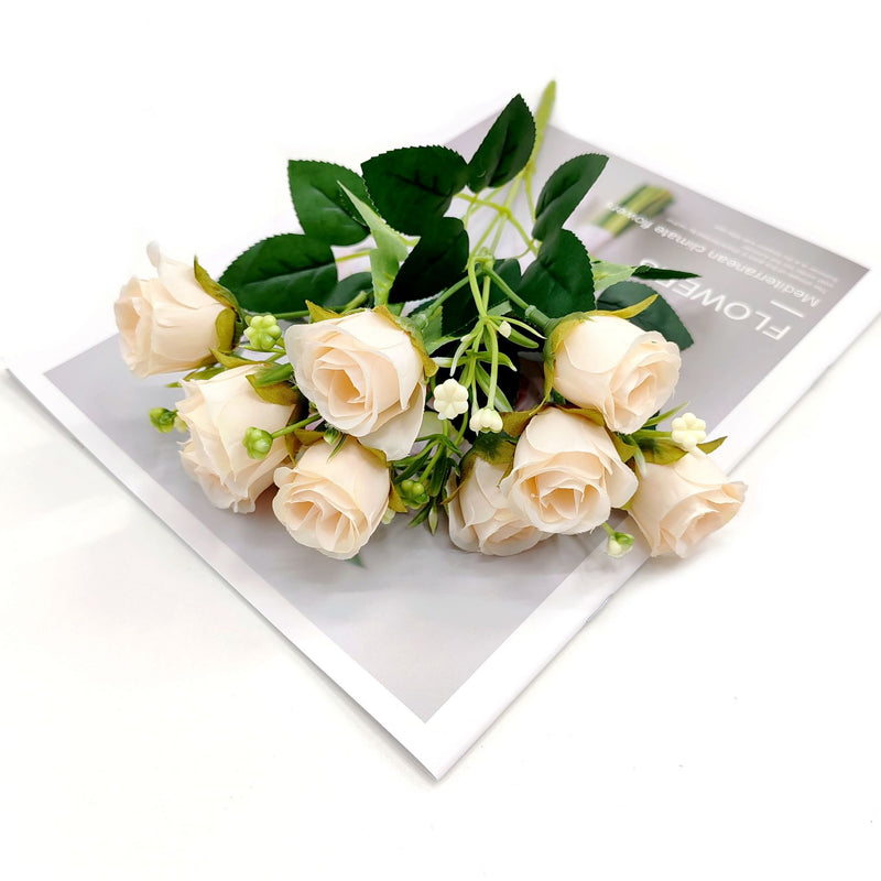 10-Bloom Artificial Rose Bush, 12" Tall, Modern Style for Home Decor, Wedding Arrangements, and Events