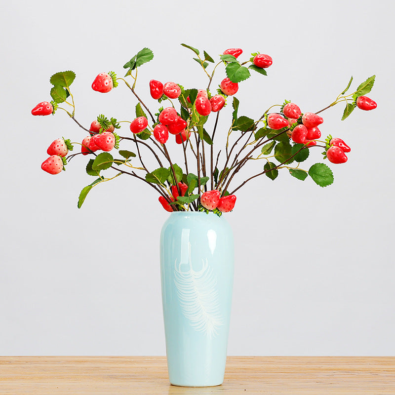Single Stem Artificial Strawberry Fruit Branch, 72cm (28"), Foam Material, 8 Blooms, Red or Pink, Home & Commercial Decor