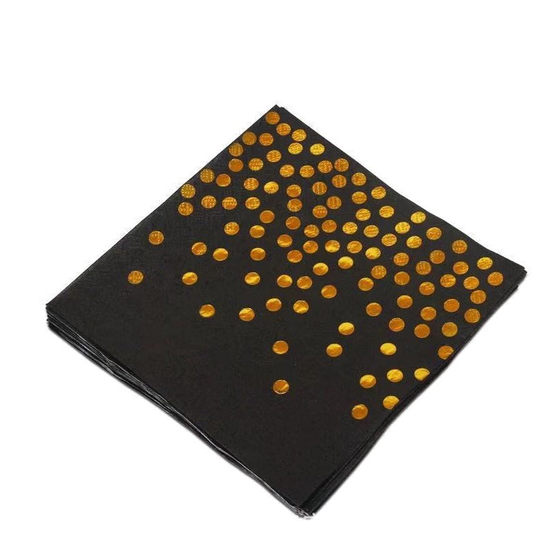 Bulk 50 Pcs Disposable Party Dinnerware Set with Golden Dot Paper Plate Paper Cup Napkin Tableware Set Wholesale