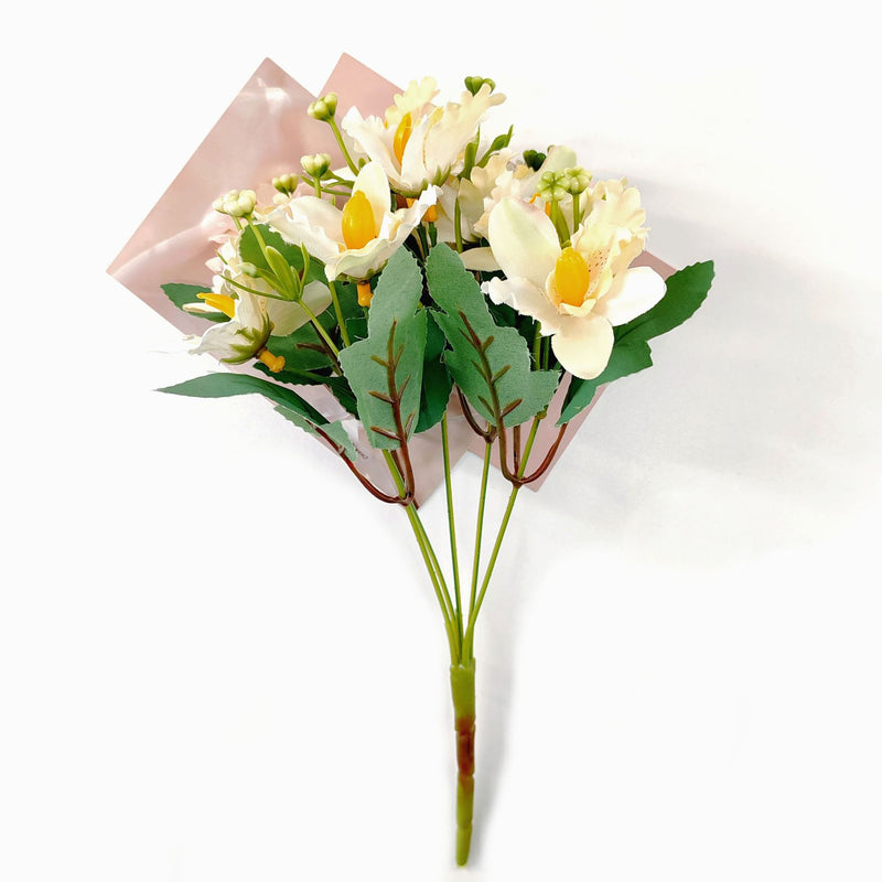 Artificial Cattleya Orchid Bush with 10 Blooms, Silk-Like Fabric, 12" Tall, for Weddings, Home Decor, and Table Arrangements