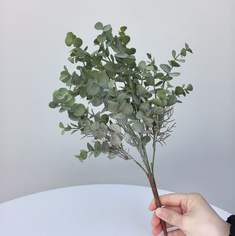 Artificial Eucalyptus Bush with 7 Branches, 15" Tall, Ideal for Weddings, Events, and Home Decor