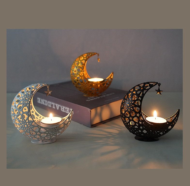 Bulk Moon Shape Candle Holder Hollow Out Candlestick for Home Office Wedding Anniversary Valentine's Day Table Centerpiece Decorations Wholesale