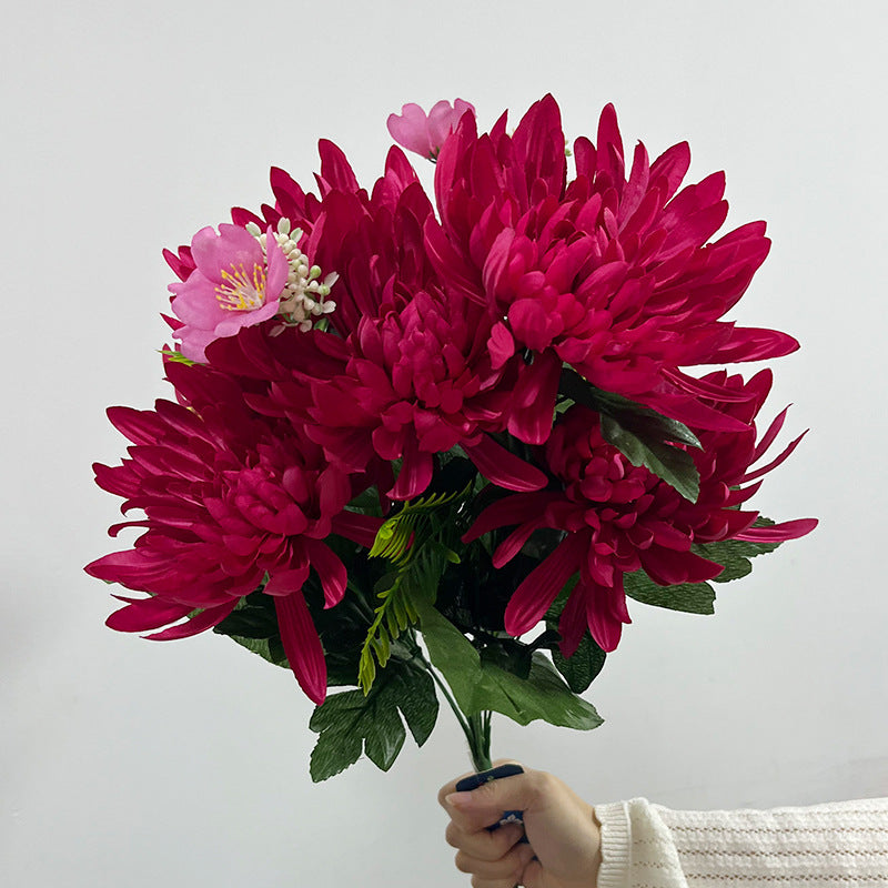 20" Silk-Like Fabric Chrysanthemum Bush, Artificial Flower Arrangement for Home Decor, Weddings, and Events