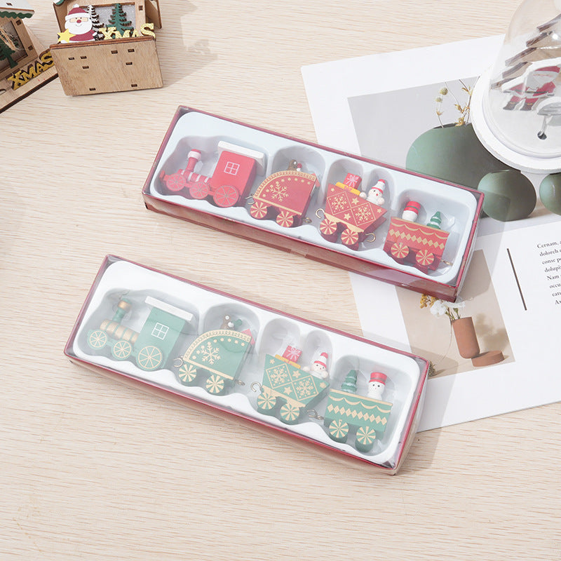 Wooden Train Toy DIY Christmas Ornaments for Kids, Bulk Xmas Table Decor, Wholesale Set