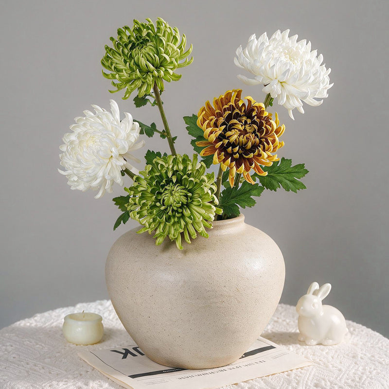 Artificial Cactus Daisy Single Stem, Vintage Autumn Tone PU Faux Flower, 23 in, for Home, Wedding & Display