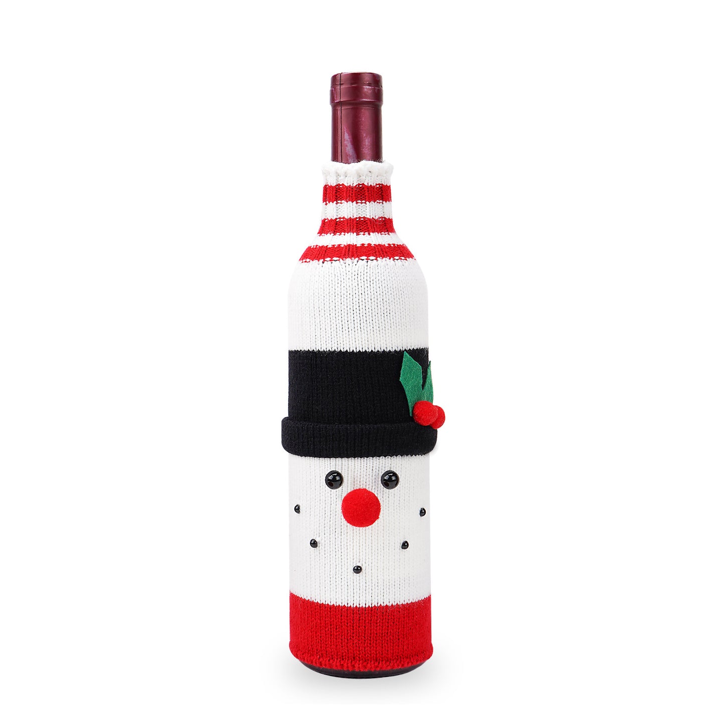Christmas Knitted Wine Bottle Covers (Santa & Snowman) - 3.9-4.3" x 10.6-11.4" for Champagne/Holiday Party Decor
