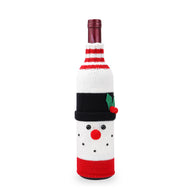Christmas Knitted Wine Bottle Covers (Santa & Snowman) - 3.9-4.3" x 10.6-11.4" for Champagne/Holiday Party Decor