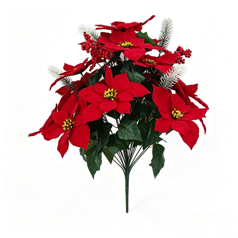 Artificial Poinsettia Bouquet with 24 Blooms, Silk-Like Fabric, 23 Inches, Perfect for Holidays, Weddings, and Home Decor