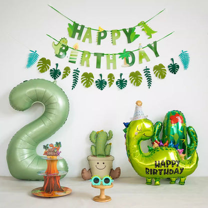 Dinosaur Birthday Party Decoration Set - Green Themed Balloons Banners & Props for Kids’ Birthday Photo Backdrop for Toddler Boy & Girl