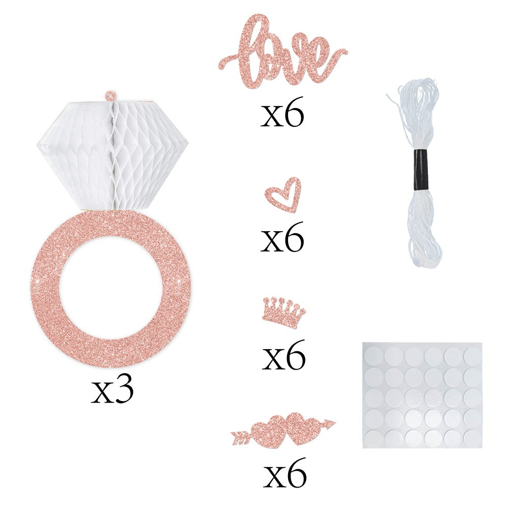 Bachelorette Party Scene Decor Kit - Diamond Ring Honeycomb Hanging Decor for Engagement-Themed Bash Setups