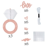 Bachelorette Party Scene Decor Kit - Diamond Ring Honeycomb Hanging Decor for Engagement-Themed Bash Setups