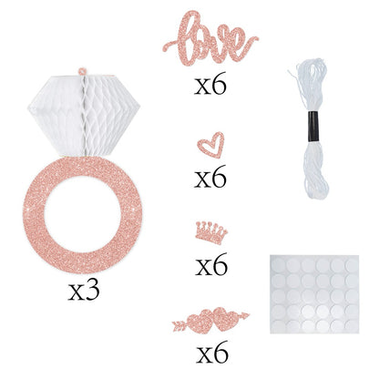 Bachelorette Party Scene Decor Kit - Diamond Ring Honeycomb Hanging Decor for Engagement-Themed Bash Setups