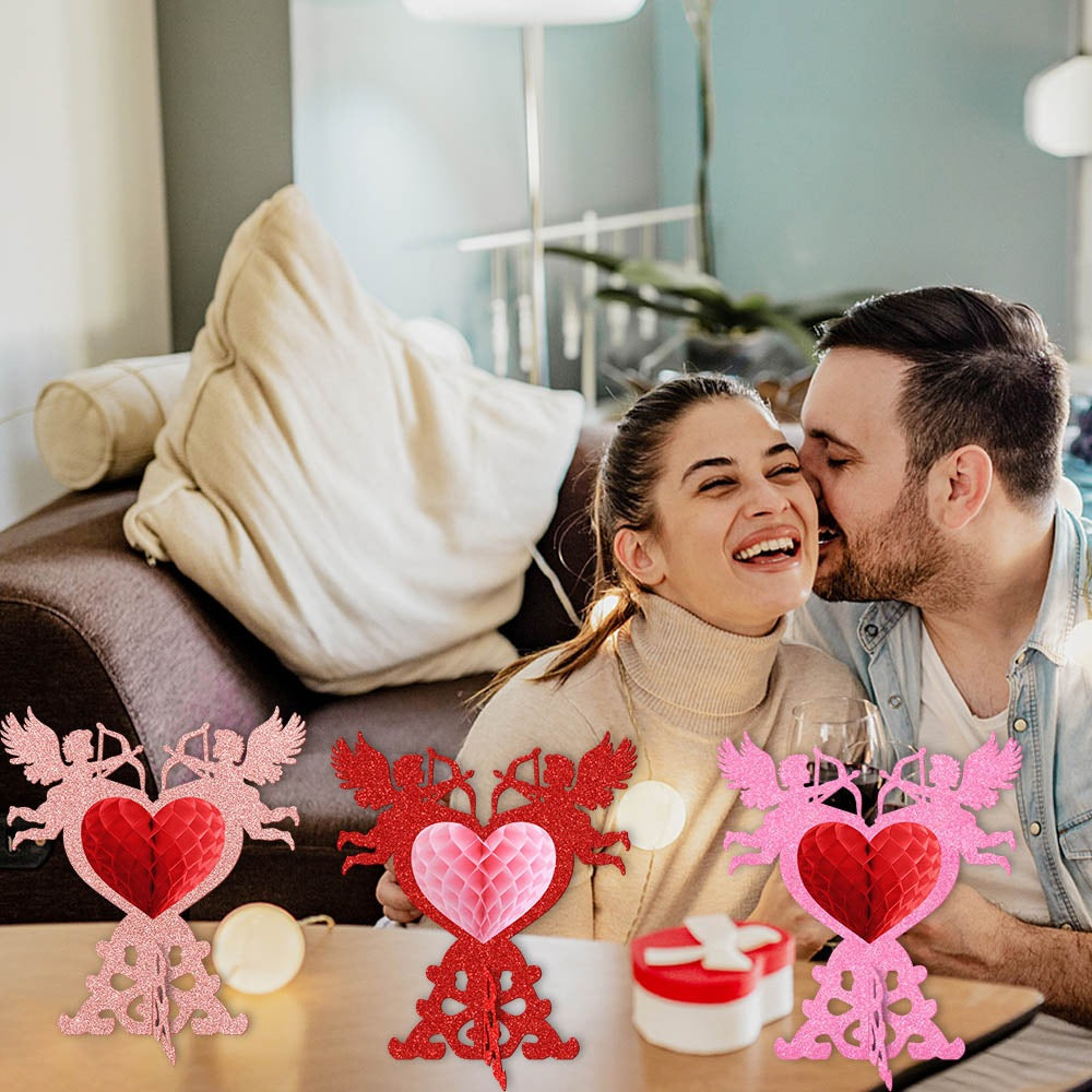 Valentine's Day Cupid Honeycomb Decorations (4pcs) - 8.5” Romantic Table Centerpieces for Weddings & Parties