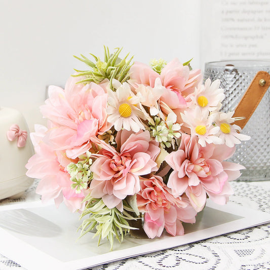 Wedding Floral Backdrop Decor Dahlia Bouquet Kit Silk with Bendable Steel Stems for Venue Styling