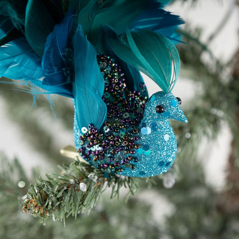 Simulated Peacock Christmas Hanging Ornaments Bulk Quantity Artificial Holiday Decor