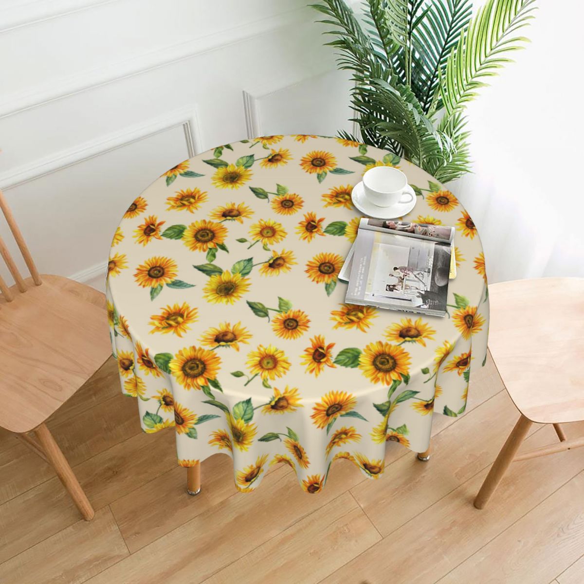 Bulk 2 Pcs Vintage Tablecloths 59 Inch Waterproof Sunflower Round Tablecloth Wholesale