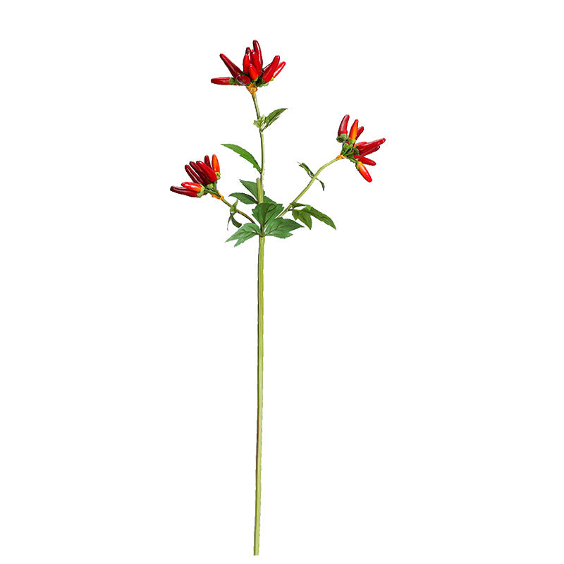 Artificial Chili Pepper Stem, Single Stem with 32 Blooms, 27" Tall, Foam Material, for Home Decor, Wedding, and Commercial Displays