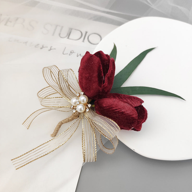 Velvet Tulip Corsage 12 Pcs Bulk Artificial Flowers for Bride Bridesmaid Wedding Party