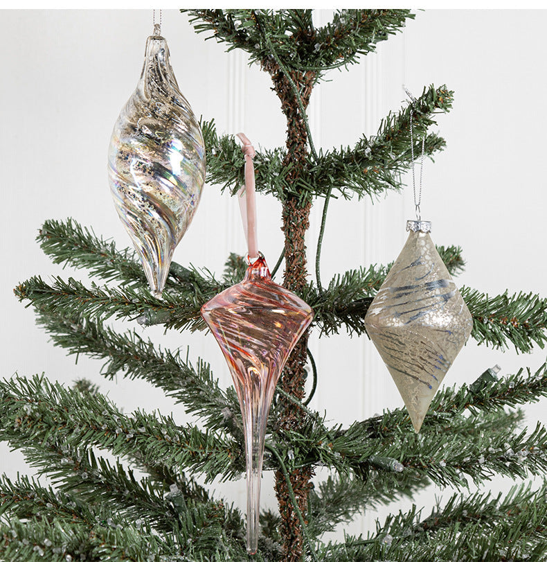 Bulk Christmas Glass Ornaments 12 Pcs Sparkle Helical Drop Decorations for Christmas Tree