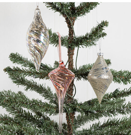 Bulk Christmas Glass Ornaments 12 Pcs Sparkle Helical Drop Decorations for Christmas Tree