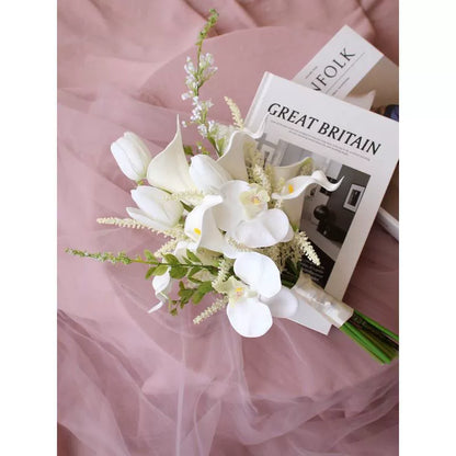 Bulk Tulip Bridal Bouquet 15" Luxury Artificial Flower Hand Tied Flexible Stems Fade Proof for Wedding Ceremony Bridesmaids Whoelsale