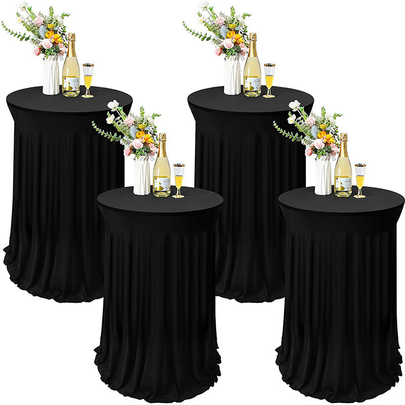 Bulk Round Polyester Tablecloth with Stretch Skirt Cover for Bar Wedding Cocktail Party Banquet Table Wholesale