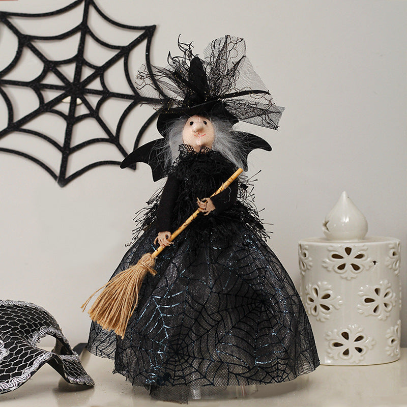 Halloween Witch Doll Tree Topper & Table Decor - 8.27"H x 11.22"W Gauze & Sequin Material Lightweight 30g