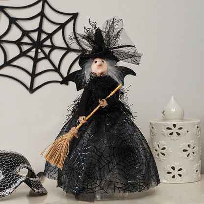 Halloween Witch Doll Tree Topper & Table Decor - 8.27"H x 11.22"W Gauze & Sequin Material Lightweight 30g